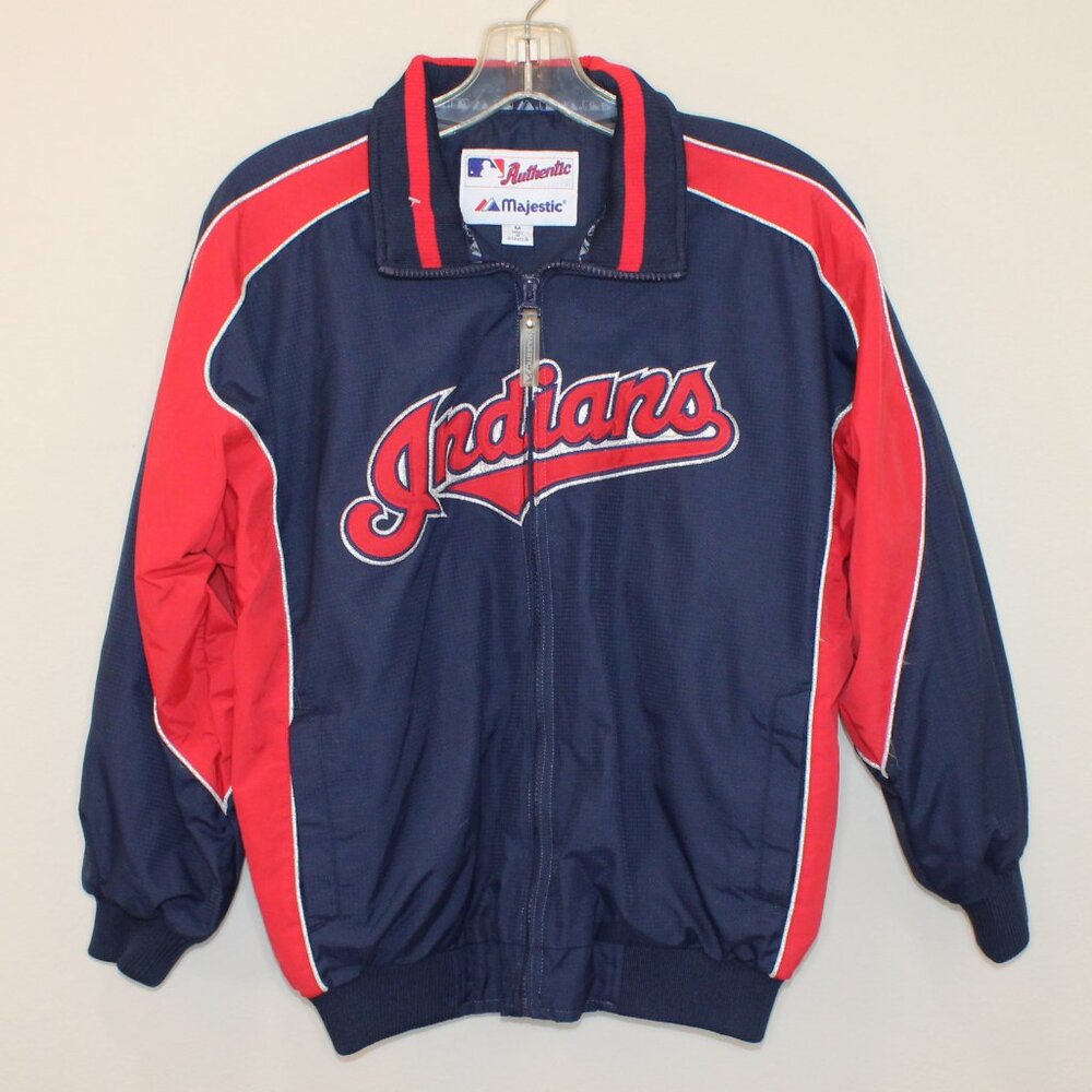 MLB Cleveland Indians Youth Medium jacket full zip blue red Majestic